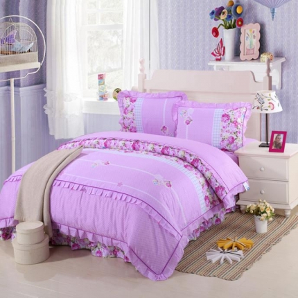 91家纺网 家纺一手货源 找家纺 （总）金丝鸟家纺 全棉韩版斜纹12868花边四件套