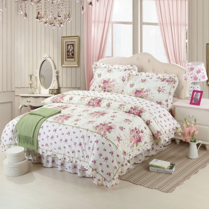 91家纺网 家纺一手货源 找家纺 （总）金丝鸟家纺 全棉韩版斜纹12868花边四件套