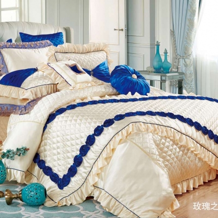91家纺网 家纺一手货源 找家纺 OL家纺 2020年40S样板房系列十一件套 玫瑰之约-宝蓝