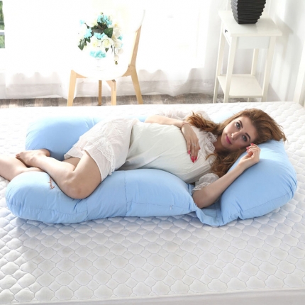 浩情国际 133*76全棉+绣花素色绣花可拆卸孕妇枕蓝色