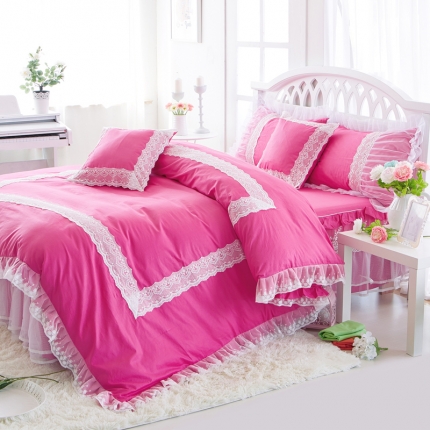 91家纺网 家纺一手货源 找家纺 菊上家纺——全棉133*72韩版四件套 水晶之恋 玫红