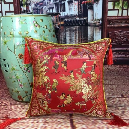 中式抱枕古典红木家具靠垫套 中国风结婚庆床头腰靠腰枕套