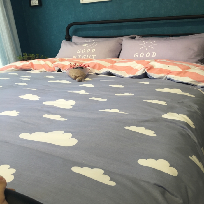 91家纺网 家纺一手货源 找家纺 漫调家纺 全棉北欧风四件套床单款天空之云