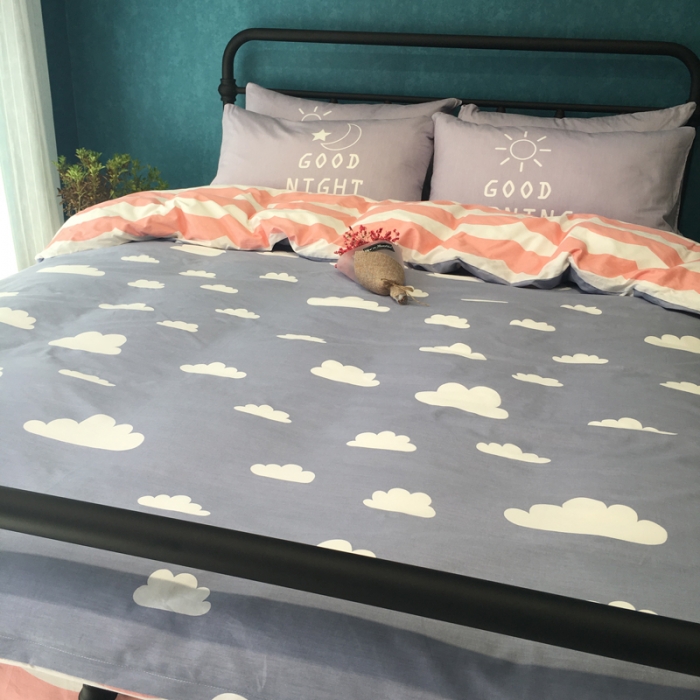 91家纺网 家纺一手货源 找家纺 漫调家纺 全棉北欧风四件套床单款天空之云