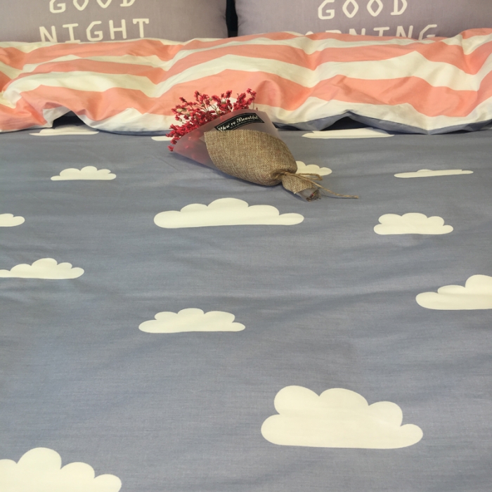 91家纺网 家纺一手货源 找家纺 漫调家纺 全棉北欧风四件套床单款天空之云