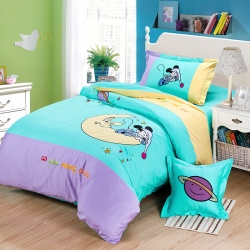 兴莉家纺 全棉加厚绣花四件套月亮米奇