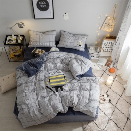 91家纺网 家纺一手货源 找家纺 慕梵大版定位 水洗暖绒+法莱绒四件套多规格尺寸床单款珊瑚绒