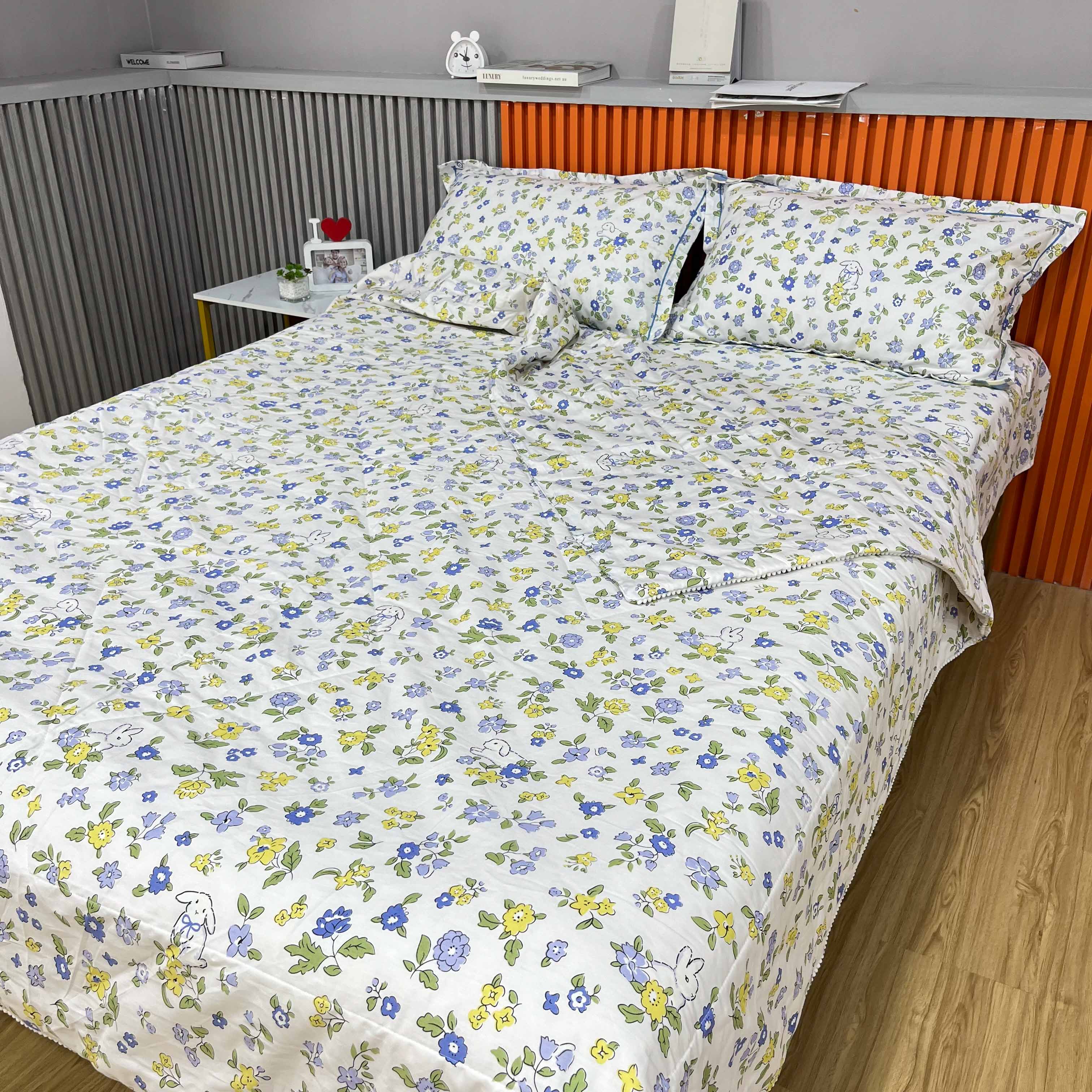 91家纺网 家纺一手货源 找家纺 眠博士2022新款全棉13372时尚印花夏被四件套 恬静花语