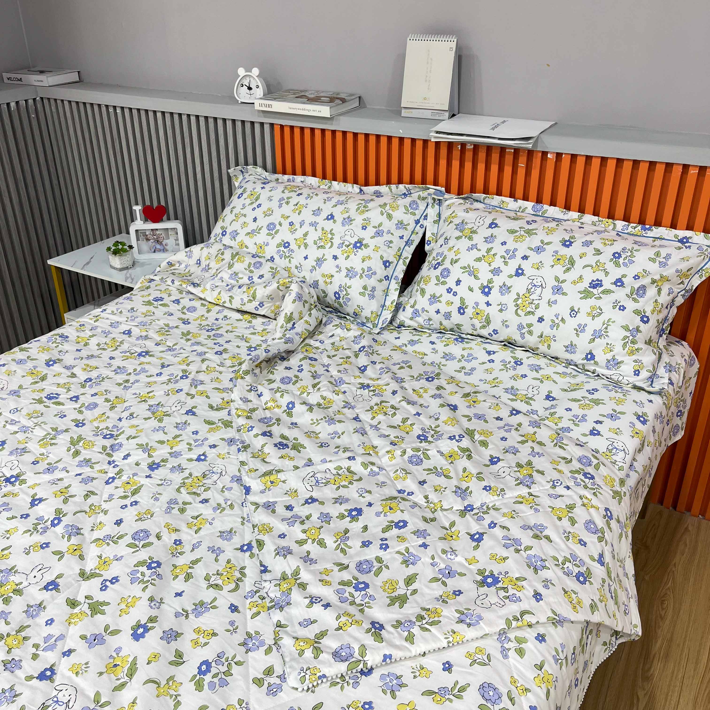 91家纺网 家纺一手货源 找家纺 眠博士2022新款全棉13372时尚印花夏被四件套 恬静花语