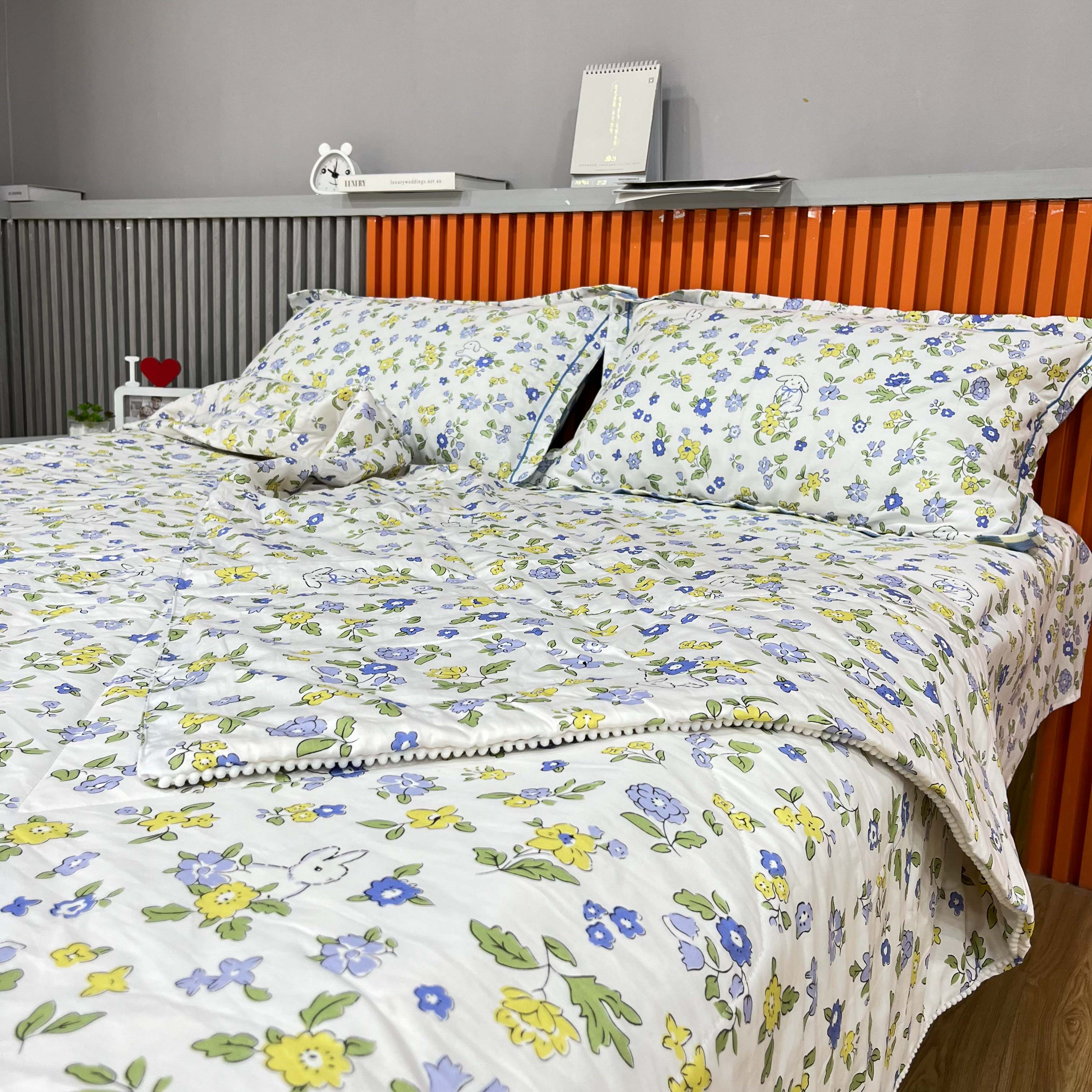 91家纺网 家纺一手货源 找家纺 眠博士2022新款全棉13372时尚印花夏被四件套 恬静花语