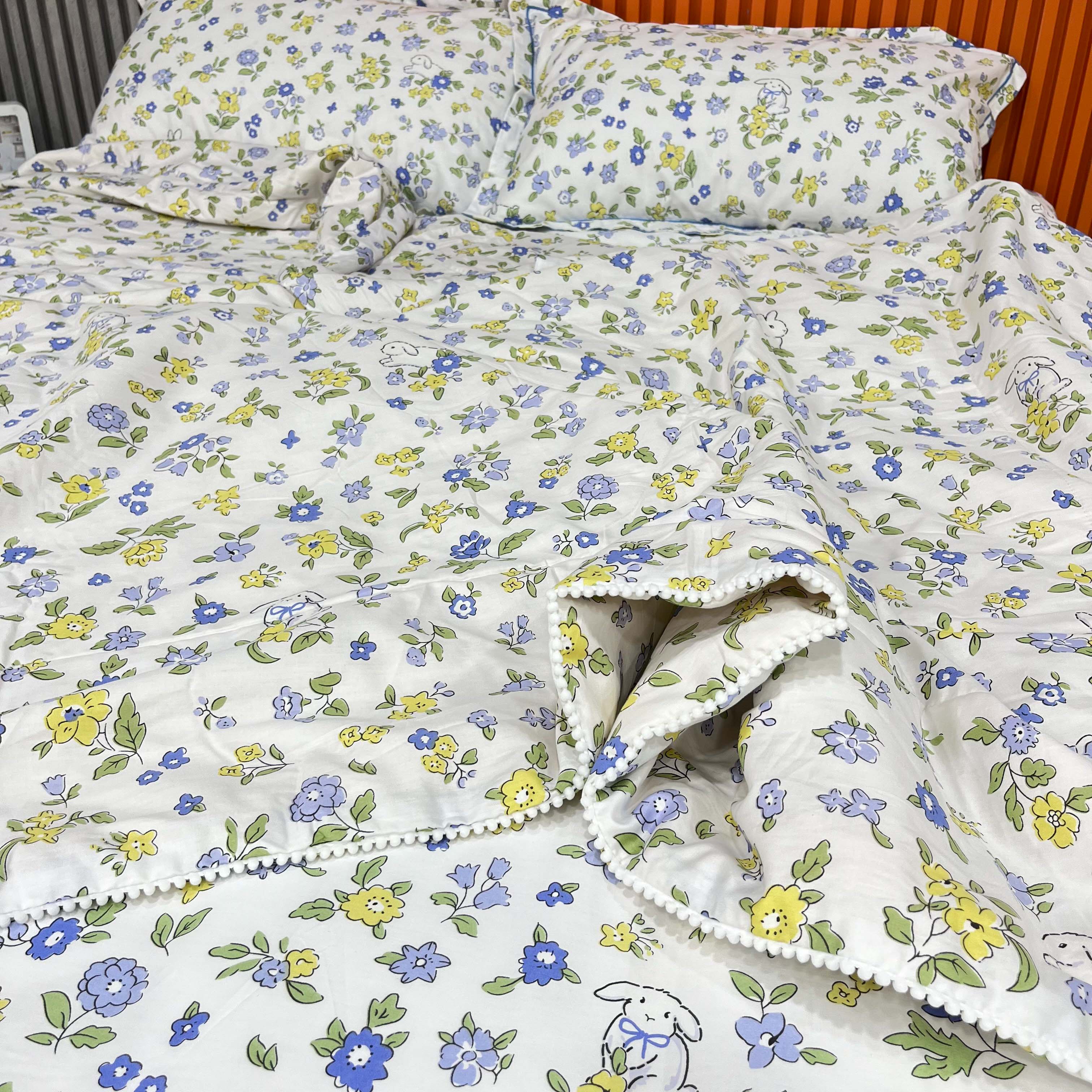 91家纺网 家纺一手货源 找家纺 眠博士2022新款全棉13372时尚印花夏被四件套 恬静花语