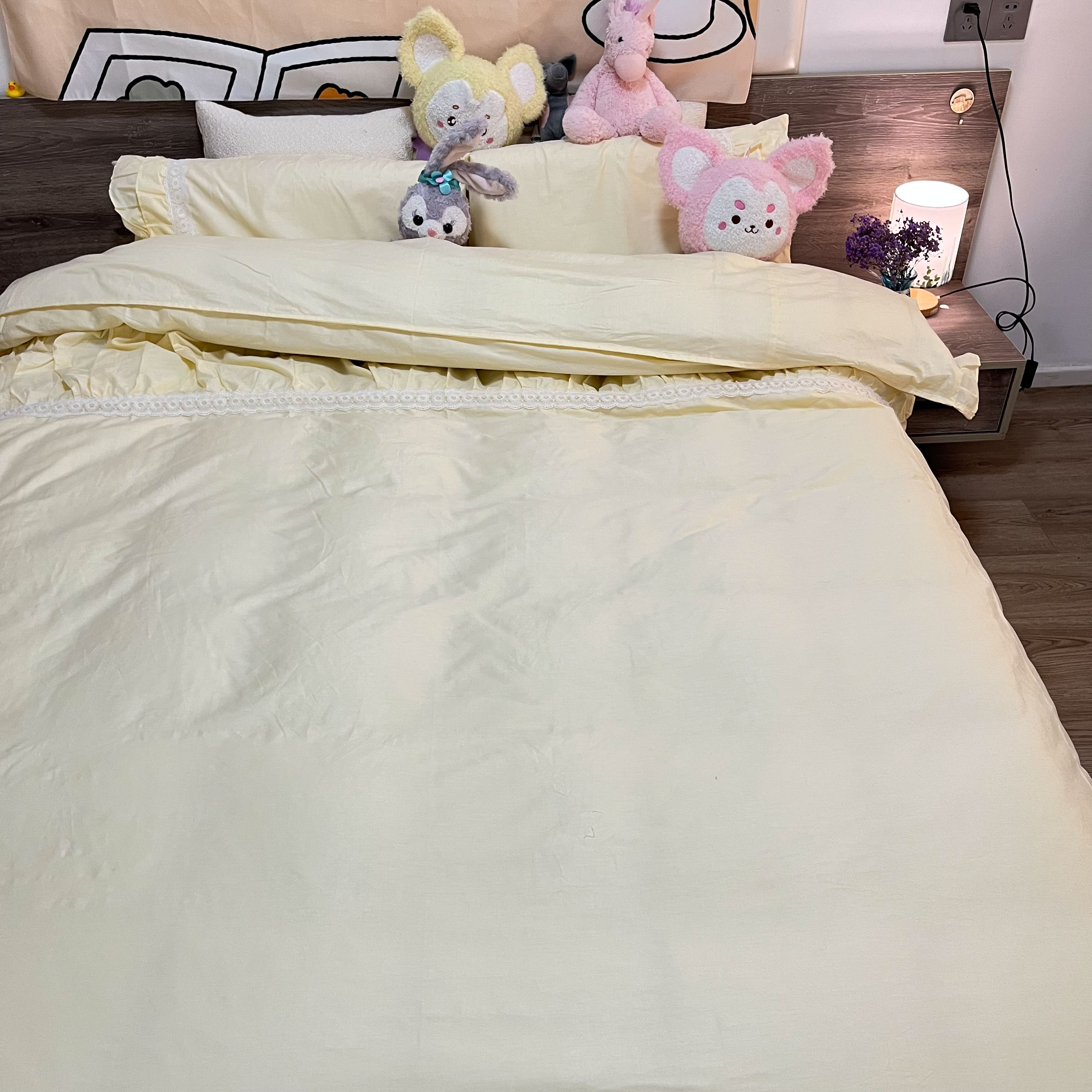 91家纺网 家纺一手货源 找家纺 淑女公社 2022新款全棉少女心事系列四件套 奶油黄