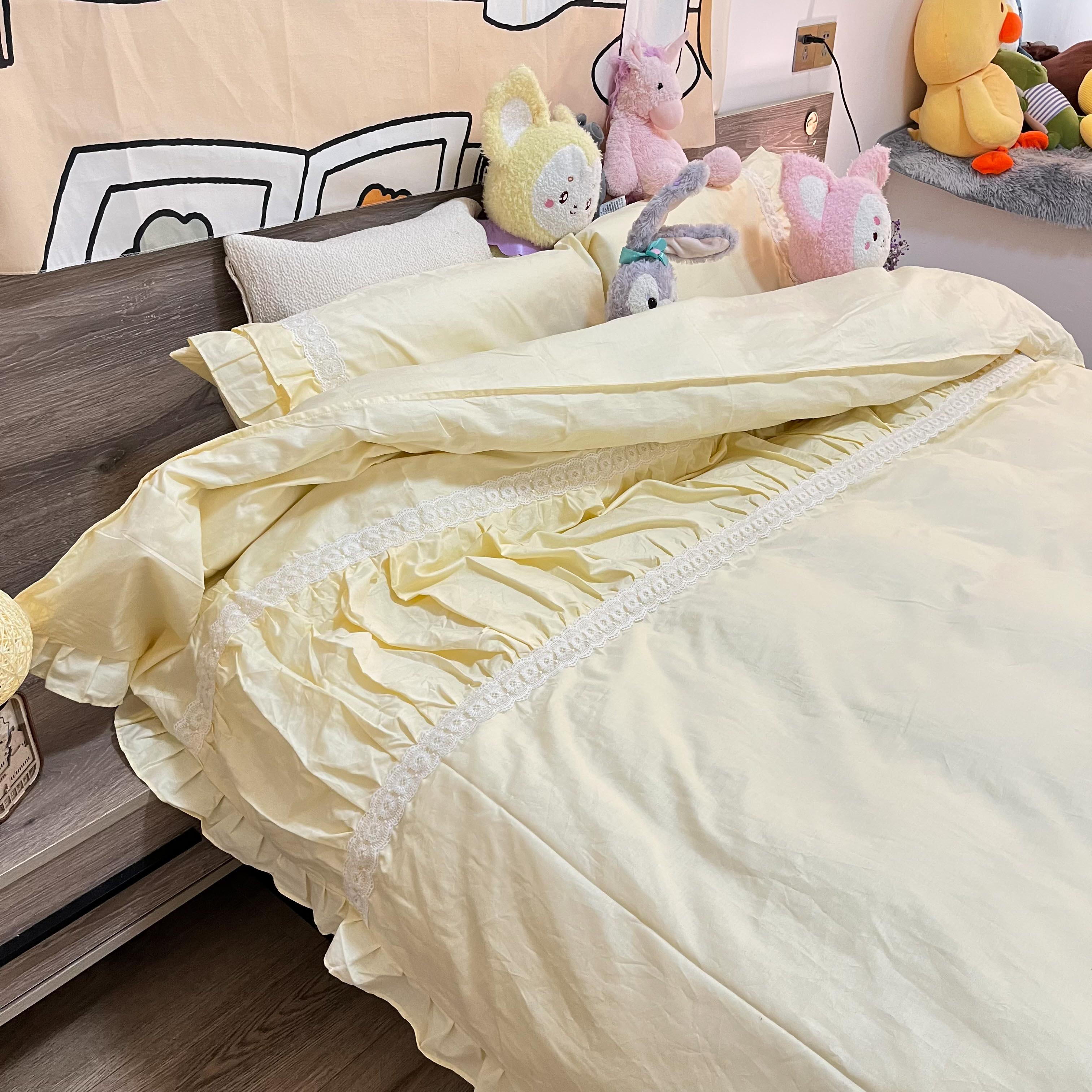 91家纺网 家纺一手货源 找家纺 淑女公社 2022新款全棉少女心事系列四件套 奶油黄