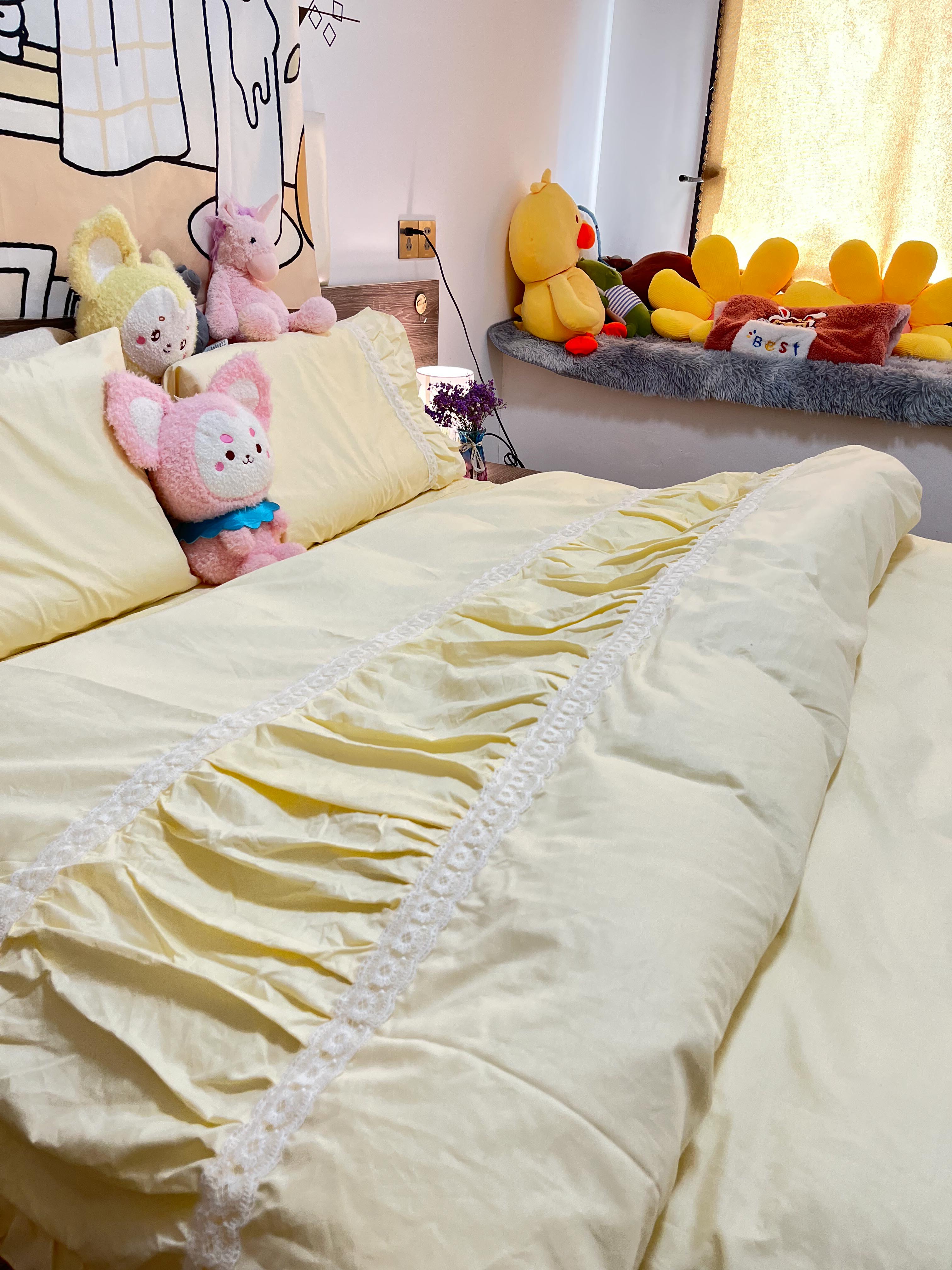 91家纺网 家纺一手货源 找家纺 淑女公社 2022新款全棉少女心事系列四件套 奶油黄