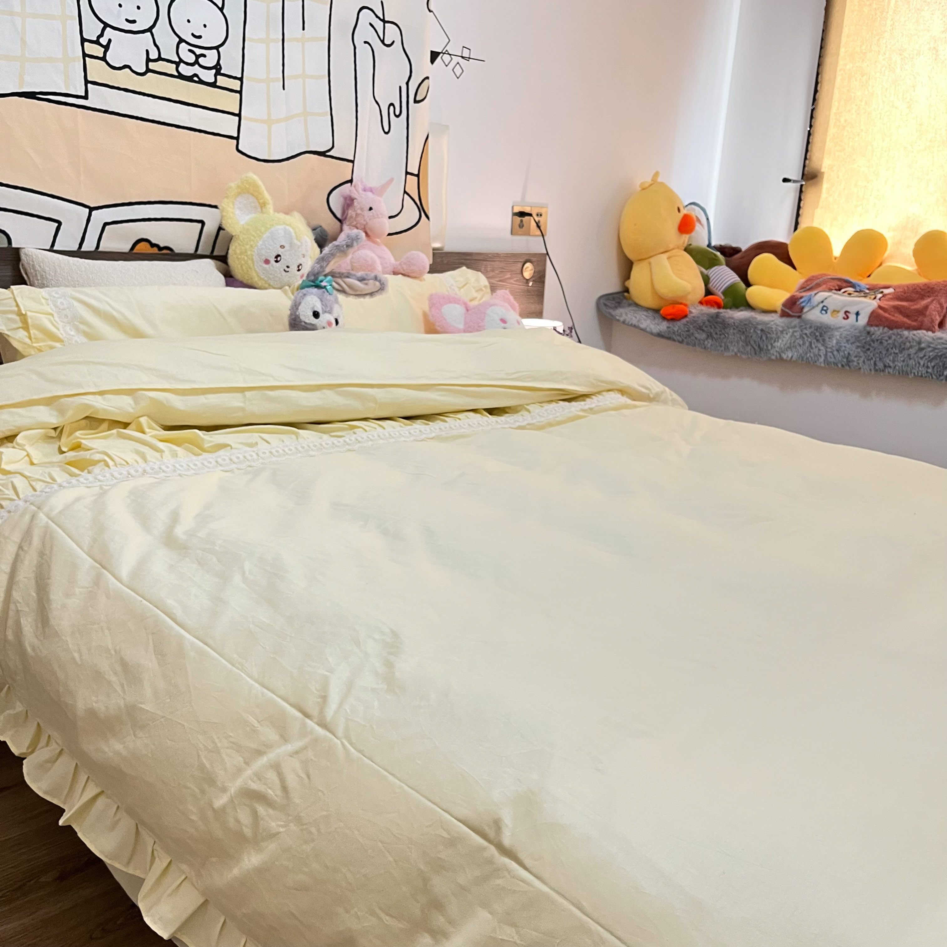 91家纺网 家纺一手货源 找家纺 淑女公社 2022新款全棉少女心事系列四件套 奶油黄