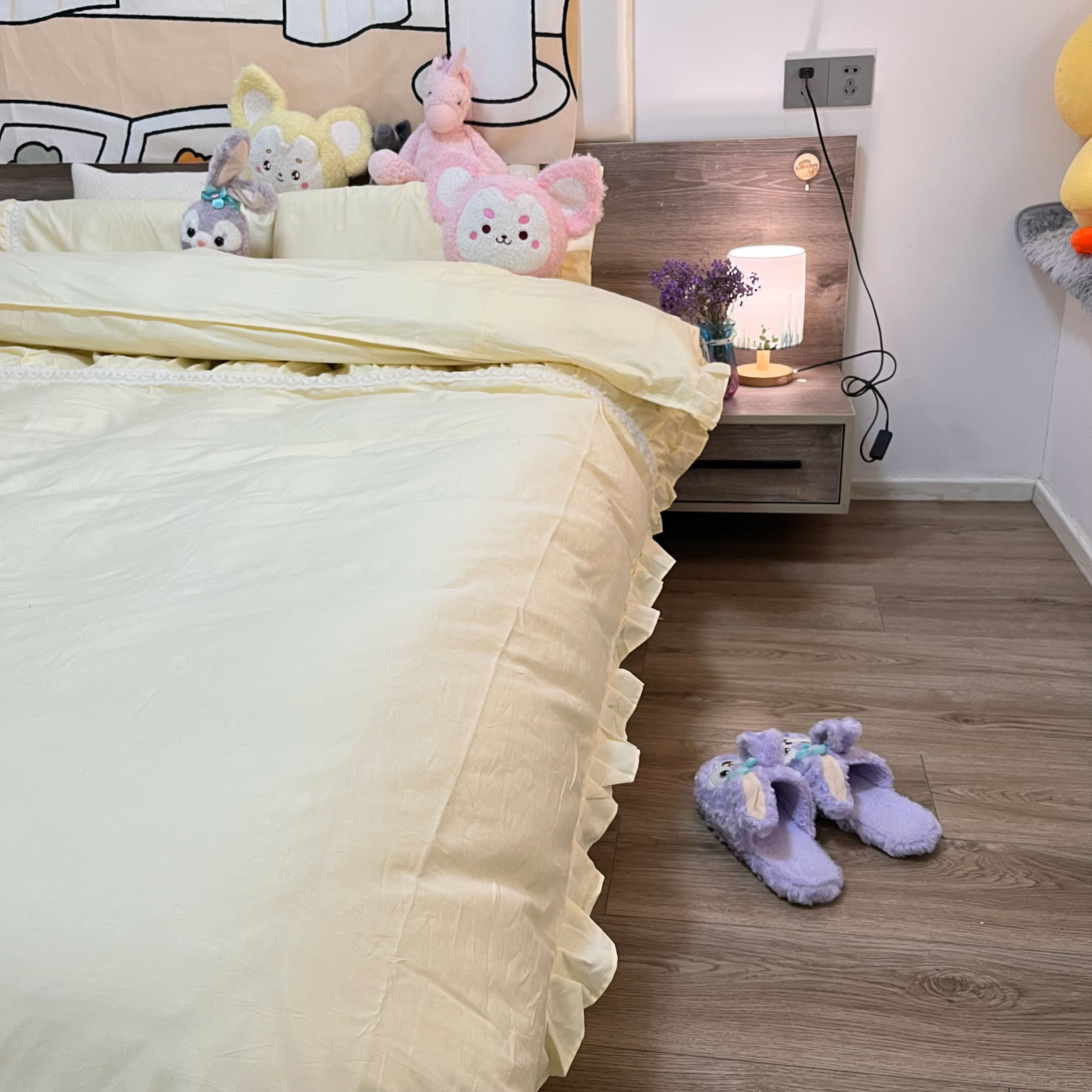 91家纺网 家纺一手货源 找家纺 淑女公社 2022新款全棉少女心事系列四件套 奶油黄