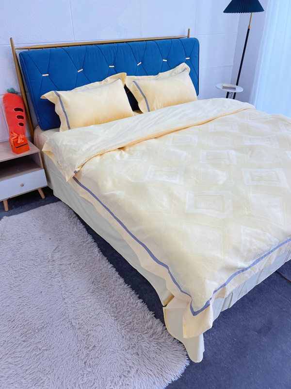 91家纺网 家纺一手货源 找家纺 艾莱2022新款华夫格全棉水洗棉四件套-卡诺凡卡诺凡-柠檬黄