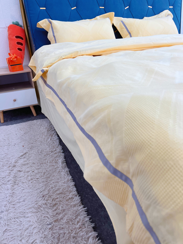 91家纺网 家纺一手货源 找家纺 艾莱2022新款华夫格全棉水洗棉四件套-卡诺凡卡诺凡-柠檬黄