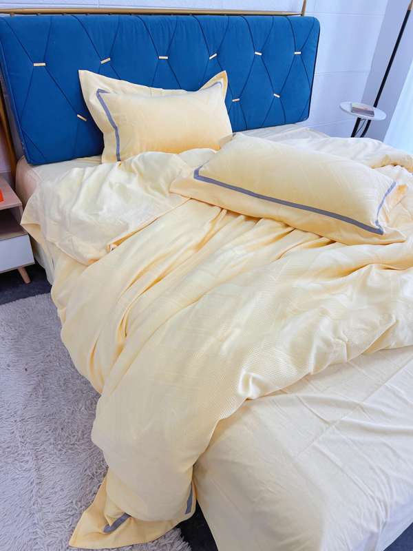 91家纺网 家纺一手货源 找家纺 艾莱2022新款华夫格全棉水洗棉四件套-卡诺凡卡诺凡-柠檬黄