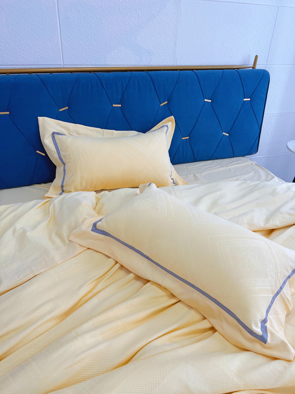 91家纺网 家纺一手货源 找家纺 艾莱2022新款华夫格全棉水洗棉四件套-卡诺凡卡诺凡-柠檬黄