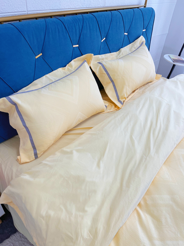 91家纺网 家纺一手货源 找家纺 艾莱2022新款华夫格全棉水洗棉四件套-卡诺凡卡诺凡-柠檬黄