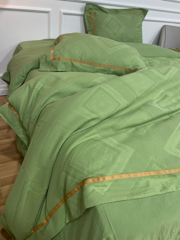 91家纺网 家纺一手货源 找家纺 艾莱2022新华夫格全棉水洗棉四件套-卡诺凡卡诺凡-牛油果绿