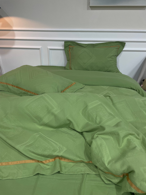 91家纺网 家纺一手货源 找家纺 艾莱2022新华夫格全棉水洗棉四件套-卡诺凡卡诺凡-牛油果绿