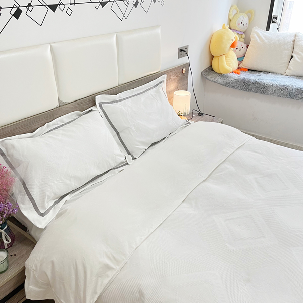 91家纺网 家纺一手货源 找家纺 艾莱2022新款华夫格全棉水洗棉四件套-卡诺凡卡诺凡-象牙白