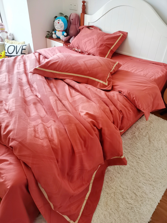 91家纺网 家纺一手货源 找家纺 艾莱2022新款华夫格全棉水洗棉四件套-卡诺凡卡诺凡-海棠红