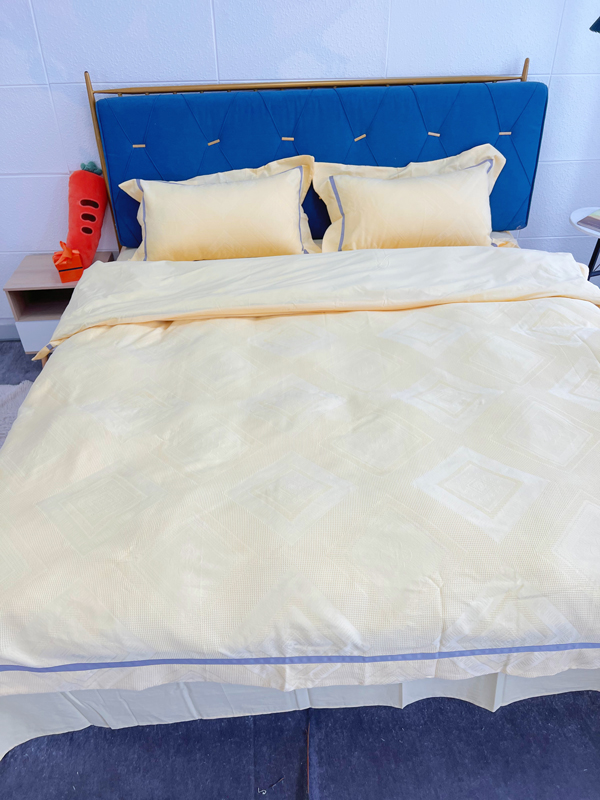 91家纺网 家纺一手货源 找家纺 艾莱2022新款华夫格全棉水洗棉四件套-卡诺凡卡诺凡-柠檬黄