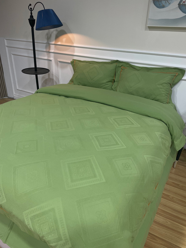 91家纺网 家纺一手货源 找家纺 艾莱2022新华夫格全棉水洗棉四件套-卡诺凡卡诺凡-牛油果绿