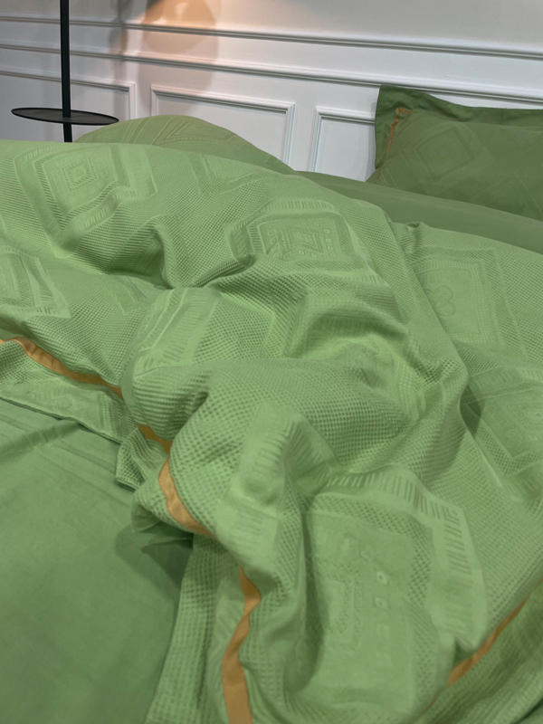 91家纺网 家纺一手货源 找家纺 艾莱2022新华夫格全棉水洗棉四件套-卡诺凡卡诺凡-牛油果绿
