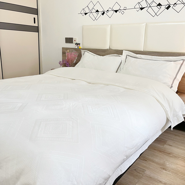 91家纺网 家纺一手货源 找家纺 艾莱2022新款华夫格全棉水洗棉四件套-卡诺凡卡诺凡-象牙白