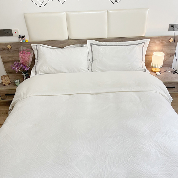 91家纺网 家纺一手货源 找家纺 艾莱2022新款华夫格全棉水洗棉四件套-卡诺凡卡诺凡-象牙白