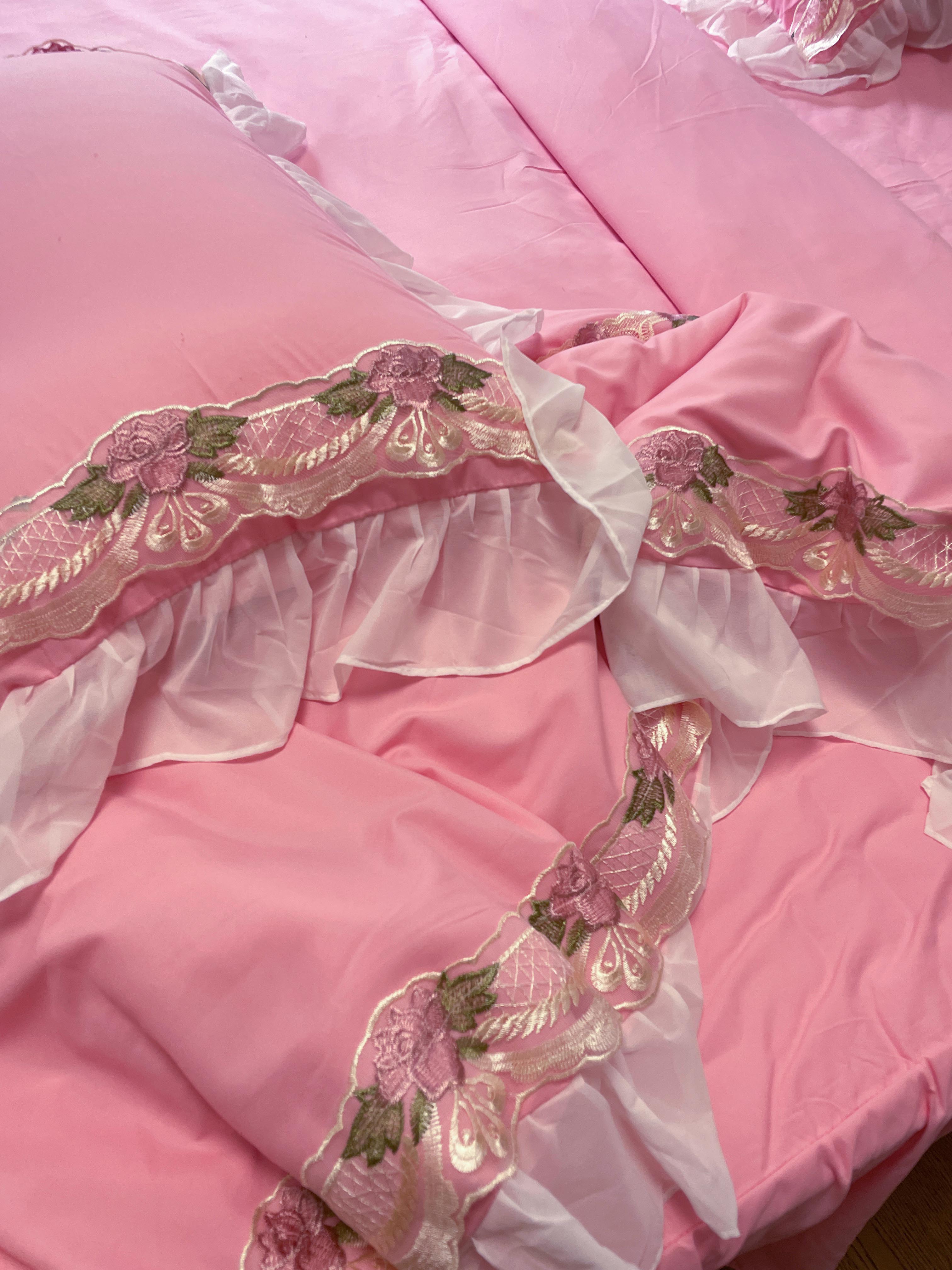 91家纺网 家纺一手货源 找家纺 芭比蔓 2024新款韩版雪纺磨毛四件套-安妮公主 暖玉色