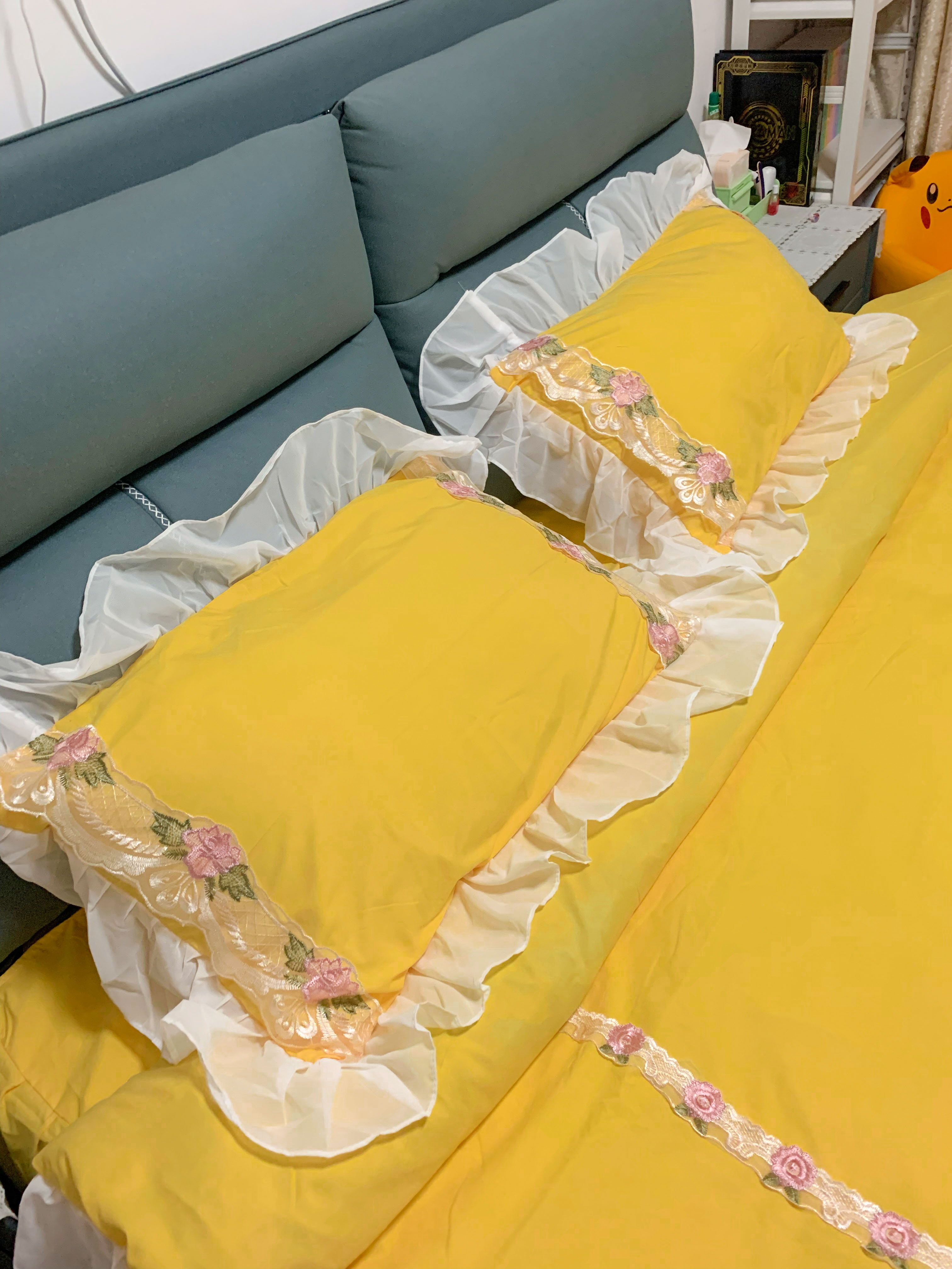 91家纺网 家纺一手货源 找家纺 芭比蔓 2024新款韩版雪纺磨毛四件套-安妮公主 嫩黄色