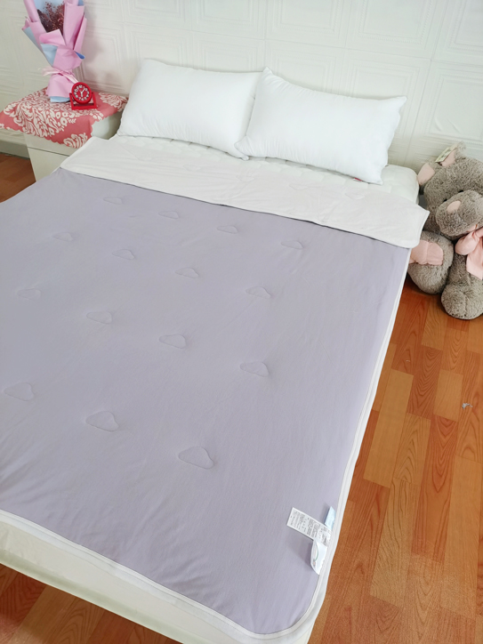 91家纺网 家纺一手货源 找家纺 风向标  2022新款全棉针织棉奶油色双拼夏被 芋紫粉双拼