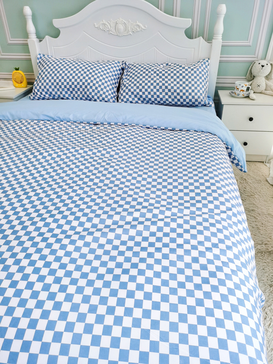 91家纺网 家纺一手货源 找家纺 （总）大米家居 2023新款韩版ins棋盘格包边海岛棉四件套