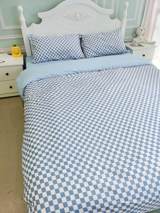 91家纺网 家纺一手货源 找家纺 （总）大米家居 2023新款韩版ins棋盘格包边海岛棉四件套