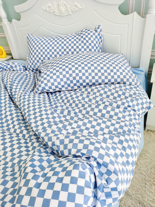 91家纺网 家纺一手货源 找家纺 （总）大米家居 2023新款韩版ins棋盘格包边海岛棉四件套