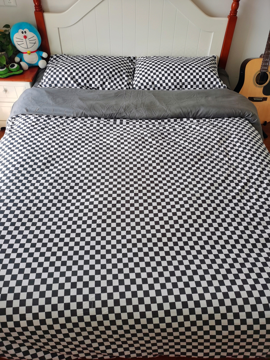 91家纺网 家纺一手货源 找家纺 大米家居2023新款海岛棉小包边四件套-棋盘格 棋盘格-黑色