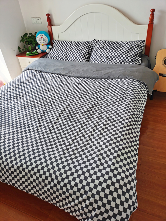 91家纺网 家纺一手货源 找家纺 大米家居2023新款海岛棉小包边四件套-棋盘格 棋盘格-黑色