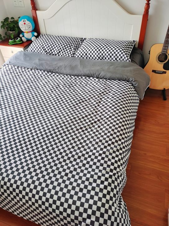91家纺网 家纺一手货源 找家纺 大米家居2023新款海岛棉小包边四件套-棋盘格 棋盘格-黑色