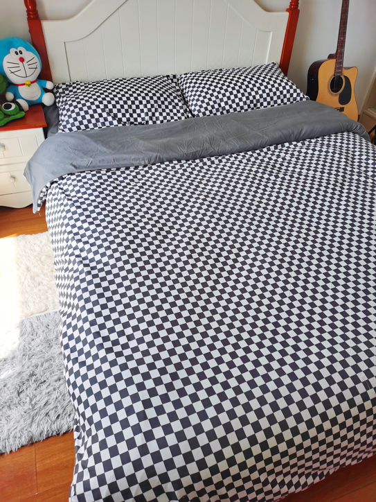 91家纺网 家纺一手货源 找家纺 大米家居2023新款海岛棉小包边四件套-棋盘格 棋盘格-黑色