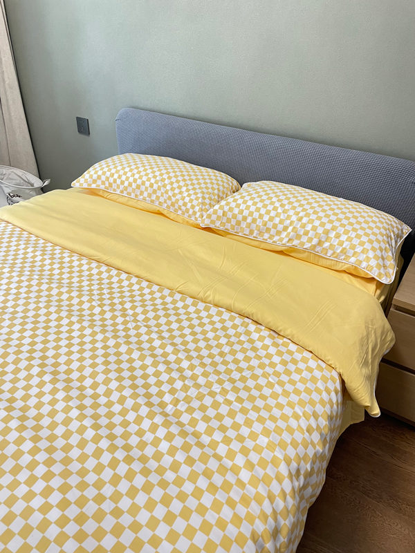 91家纺网 家纺一手货源 找家纺 大米家居 2023新款海岛棉小包边四件套-棋盘格棋盘格-黄色