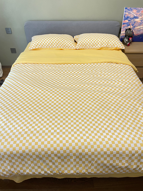 91家纺网 家纺一手货源 找家纺 大米家居 2023新款海岛棉小包边四件套-棋盘格棋盘格-黄色