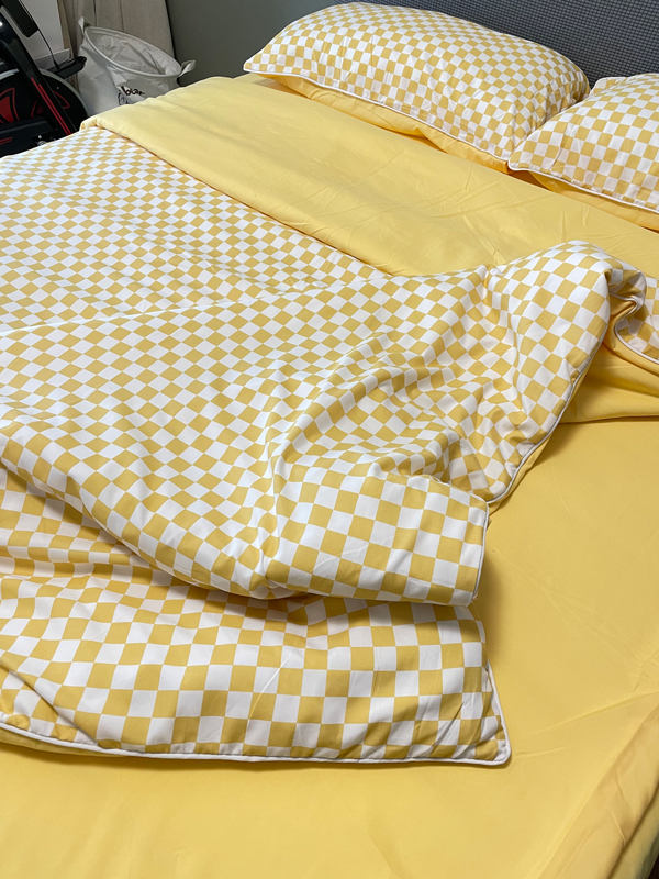 91家纺网 家纺一手货源 找家纺 大米家居 2023新款海岛棉小包边四件套-棋盘格棋盘格-黄色