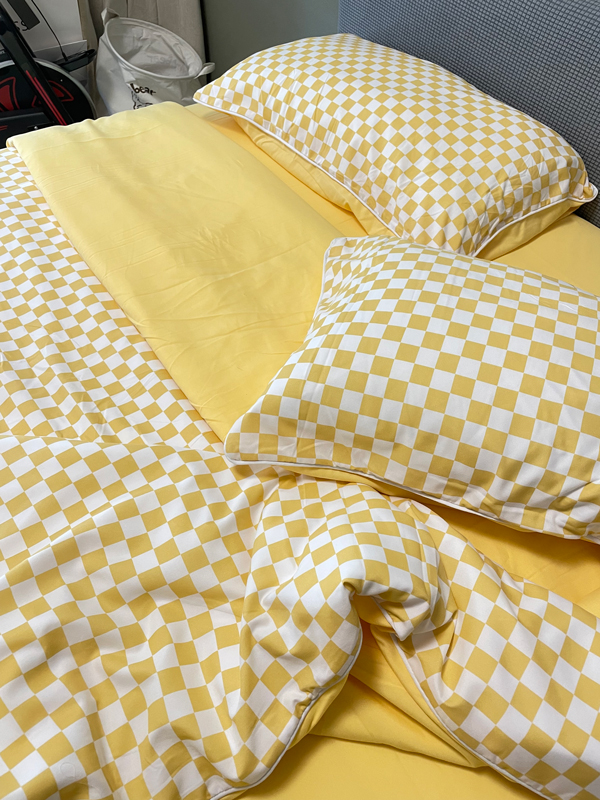 91家纺网 家纺一手货源 找家纺 大米家居 2023新款海岛棉小包边四件套-棋盘格棋盘格-黄色