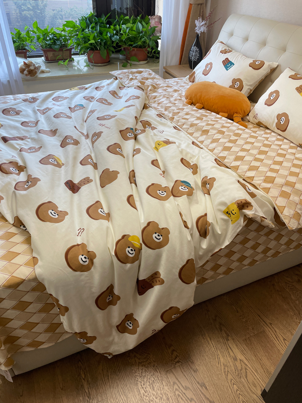 91家纺网 家纺一手货源 找家纺 澳萝拉 2023新款全棉印花四件套会员减5元 熊熊的面包