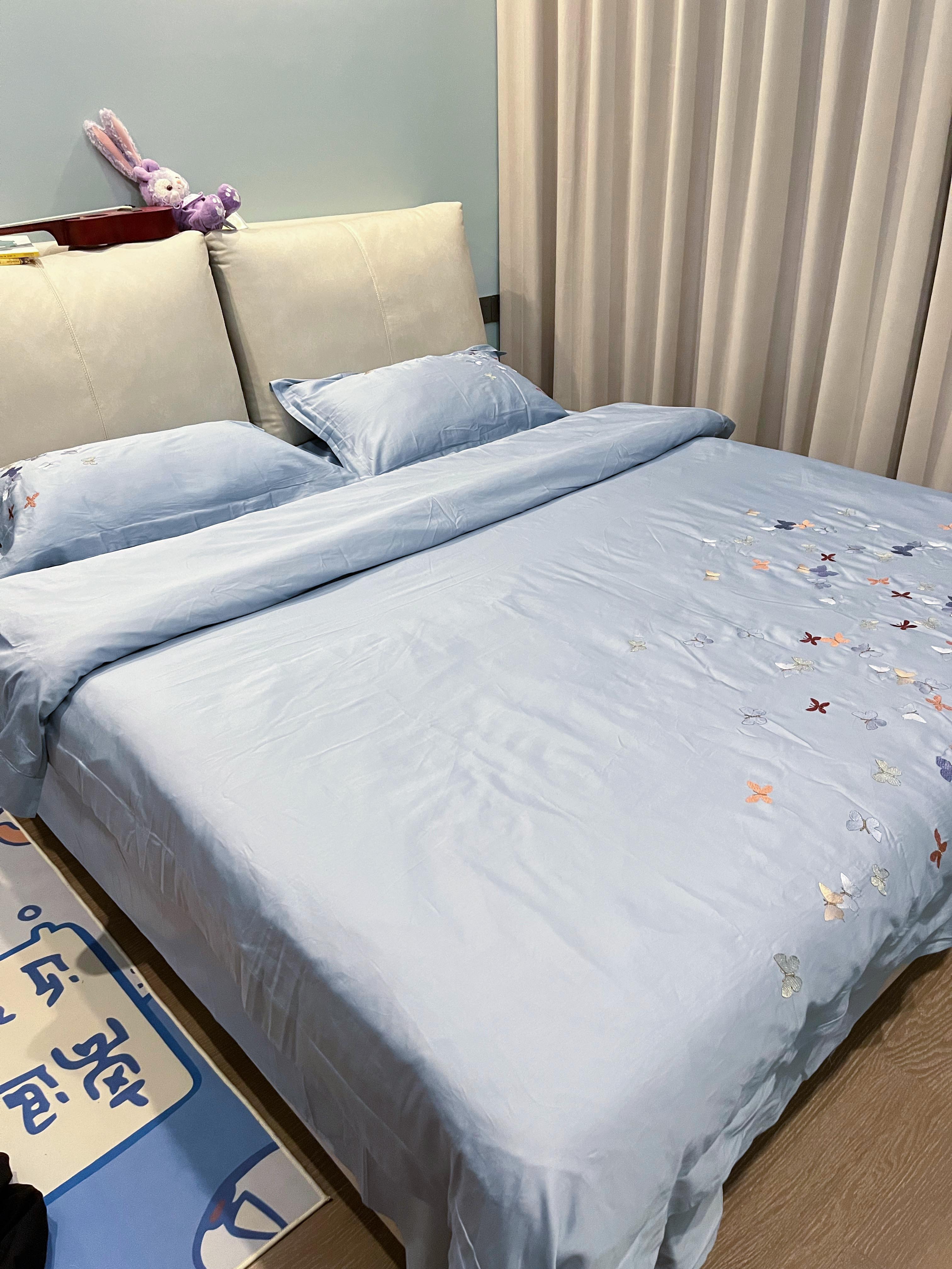 91家纺网 家纺一手货源 找家纺 理想家 2022新款13372全棉刺绣四件套-蝴蝶 蓝色